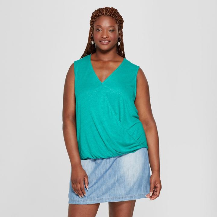 Women's Plus Size Wrap Front Tank - Universal Thread Green X