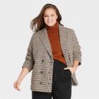 Women's Plus Size Pea Coat - Who What Wear Brown Plaid