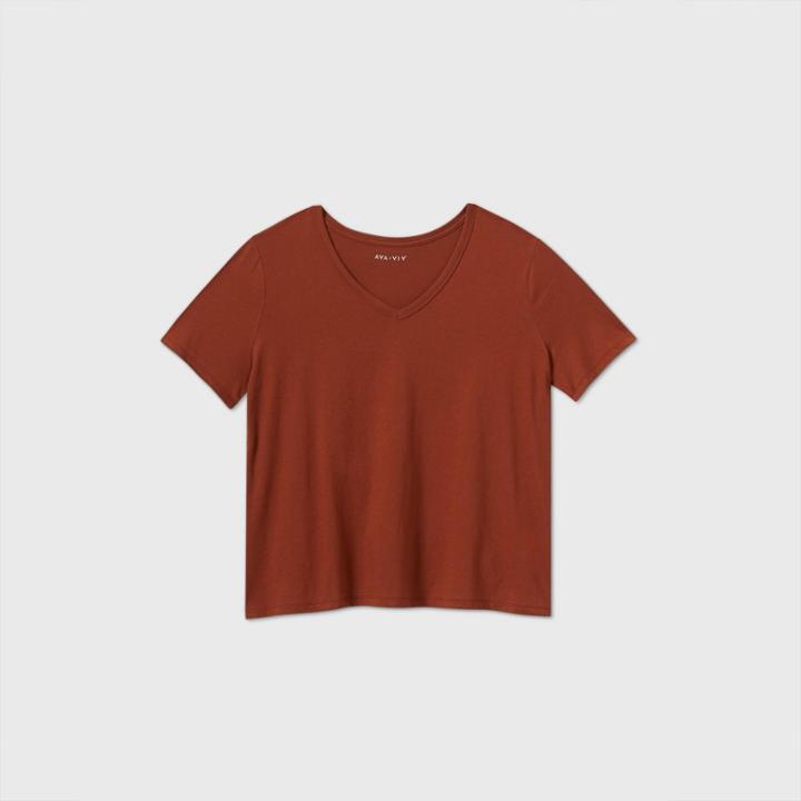 Women's Plus Size Short Sleeve Slim Fit V-neck Essential T-shirt - Ava & Viv Red