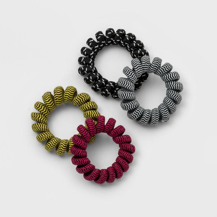Fabric Covered Printed Phone Pony Hair Elastics 4ct - Wild Fable, Black