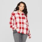 Women's Plus Size Plaid Long Sleeve Collared Shirt - Universal Thread Red X
