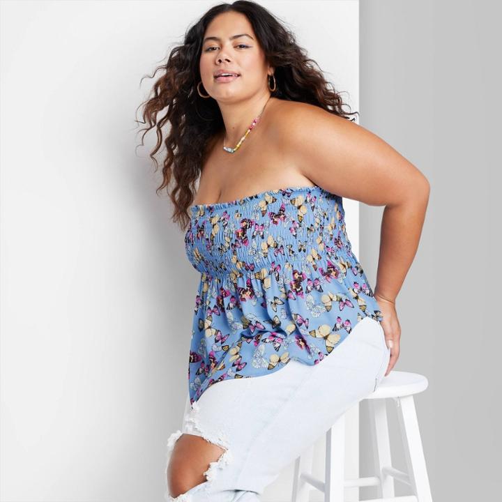 Women's Plus Size Scarf Tube Top - Wild Fable Blue Butterfly