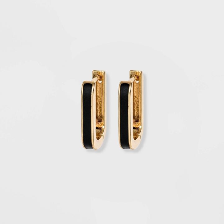 Enamel Square Huggie Hoop Earrings - A New Day Black