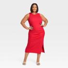 Women's Plus Size Sleeveless Ruched Side Slit Bodycon Dress - Ava & Viv Red