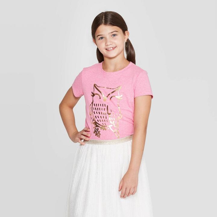 Petitegirls' Short Sleeve Owl Graphic T-shirt - Cat & Jack Magenta L, Girl's, Size:
