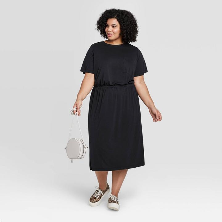 Women's Plus Size Short Sleeve Crewneck T-shirt Dress - A New Day Black 1x, Women's,