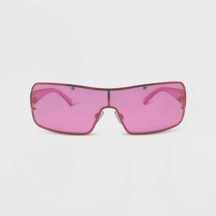 Women's Rimless Wrap Shield Sunglasses - Wild Fable Rose Pink