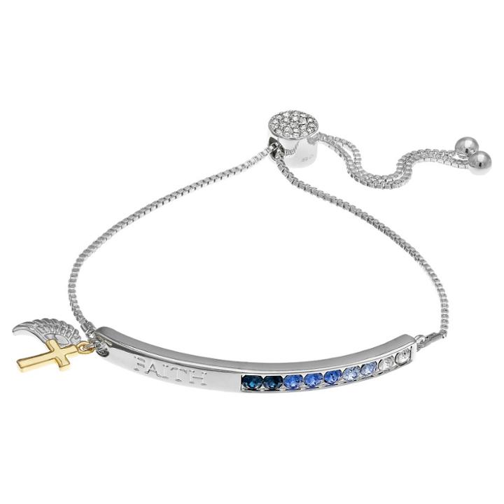 Distributed By Target Women's Adjustable Bracelet With Blue Swarovski Crystal In Silver Plate - Blue