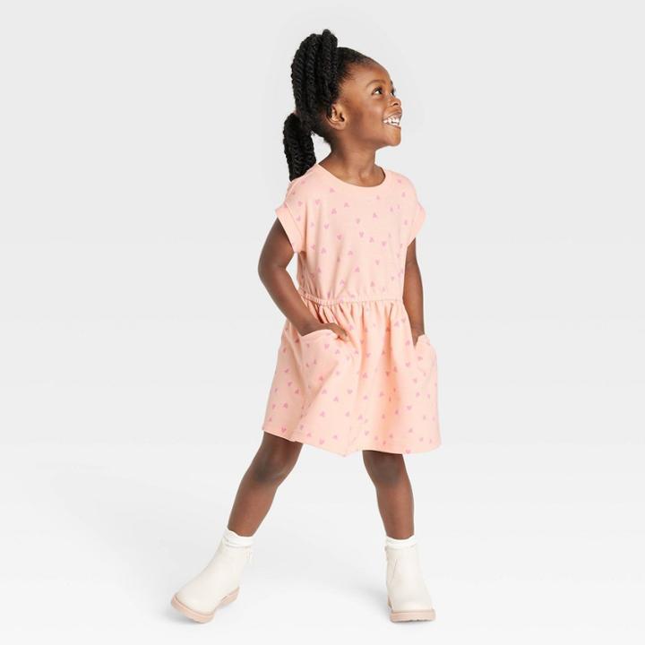Toddler Girls' Hearts Short Sleeve Dress - Cat & Jack Peach Orange
