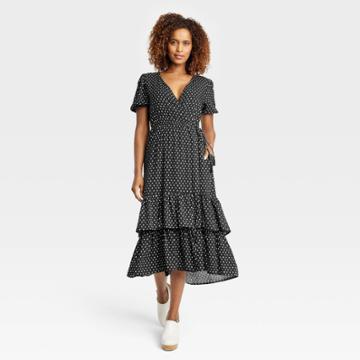 Women's Short Sleeve Wrap Dress - Knox Rose Black Polka Dots