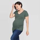 Maternity Short Sleeve Shirred V-neck T-shirt - Isabel Maternity By Ingrid & Isabel Dark Green