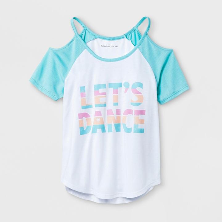 Grayson Social Girls' Cold Shoulder Raglan Short Sleeve T-shirt - Turquoise
