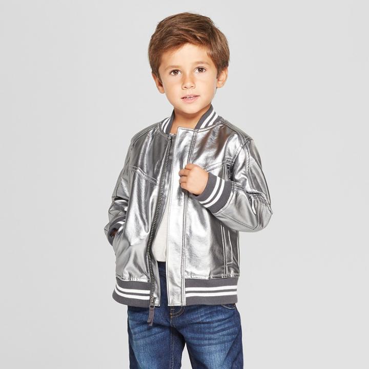 Genuine Kids From Oshkosh Toddler Boys' Metallic Bomber Jacket - Silver