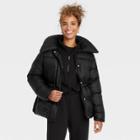 Women's Medium Length Shine Puffer Jacket - A New Day Black