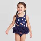 Toddler Girls' Birds One Piece Swimsuit - Cat & Jack Blue 18m, Toddler Girl's