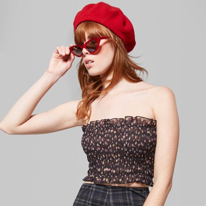 Women's Floral Print Sheer Cropped Tube Top - Wild Fable Black