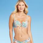 Women's Lightly Lined Ruffle Detail Tie-front Bikini Top - Shade & Shore Light Blue Floral