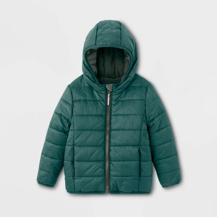 Toddler Long Sleeve Lightweight Puffer Jacket - Cat & Jack Forest Green 4t, Toddler Unisex, Green Green