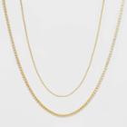 14k Gold Plated Cubic Zirconia Chain Layered Statement Necklace - A New Day Gold
