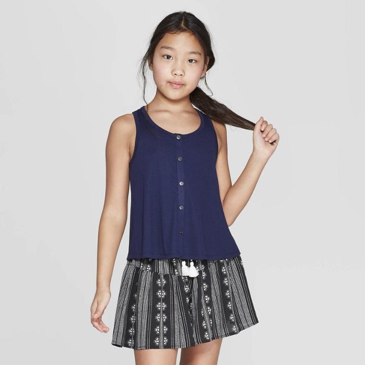 Girls' Button Front Swing Tank Top - Art Class Navy (blue)