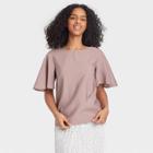 Women's Flutter Short Sleeve Top - A New Day Brown