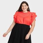 Women's Plus Size Flutter Short Sleeve Eyelet Top - A New Day Orange