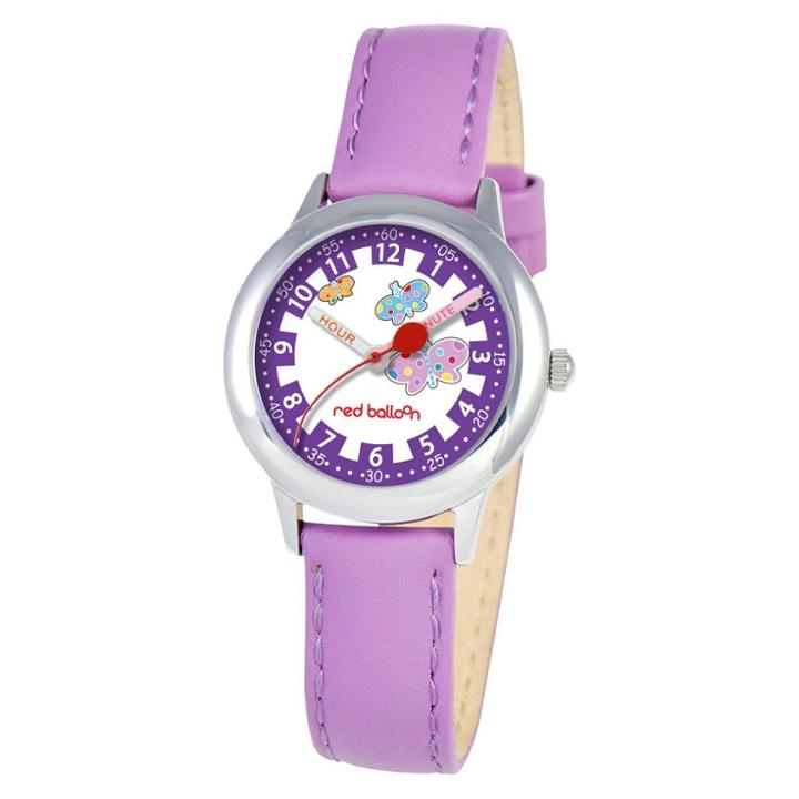 Red Balloon Kids Butterfly Watch With Purple Leater Strap, Girl's,