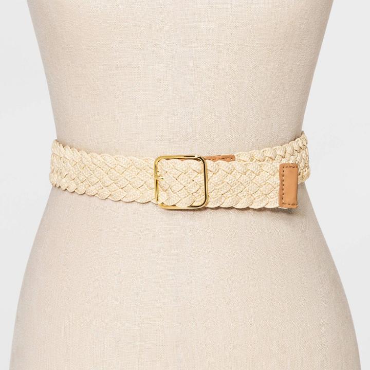 Women's Stretch Braided Straw Belt - A New Day Natural
