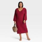 Women's Plus Size Balloon Long Sleeve Sweater Dress - Ava & Viv Burgundy X, Red