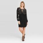 Women's Long Sleeve Embroidered Dress - Knox Rose Black