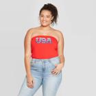 Women's Plus Size Sleeveless Halter Neck Usa Graphic T-shirt - Mighty Fine (juniors') - Red