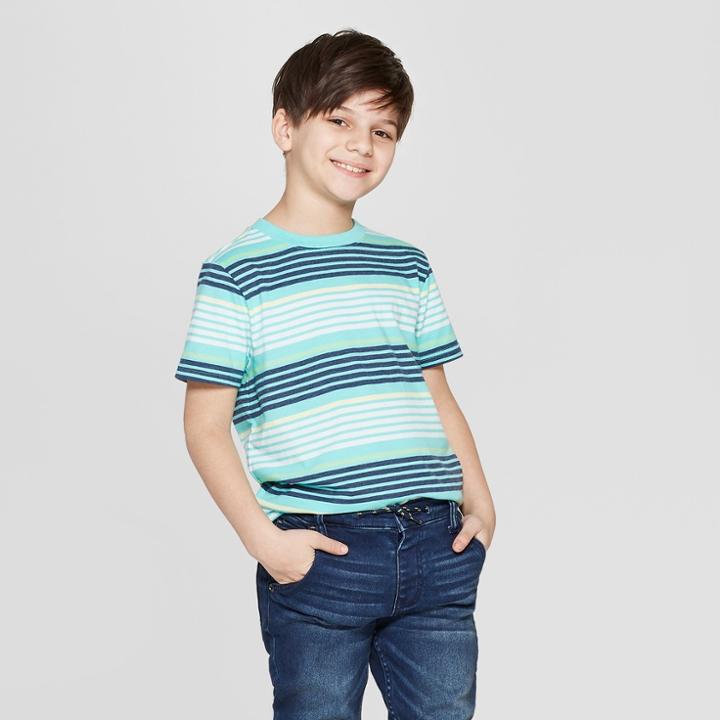 Boys' Striped Short Sleeve T-shirt - Cat & Jack Green/blue/yellow