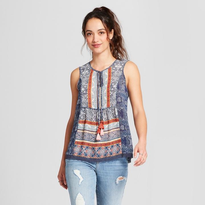 Women's Printed Tank With Tassel - Knox Rose Blue