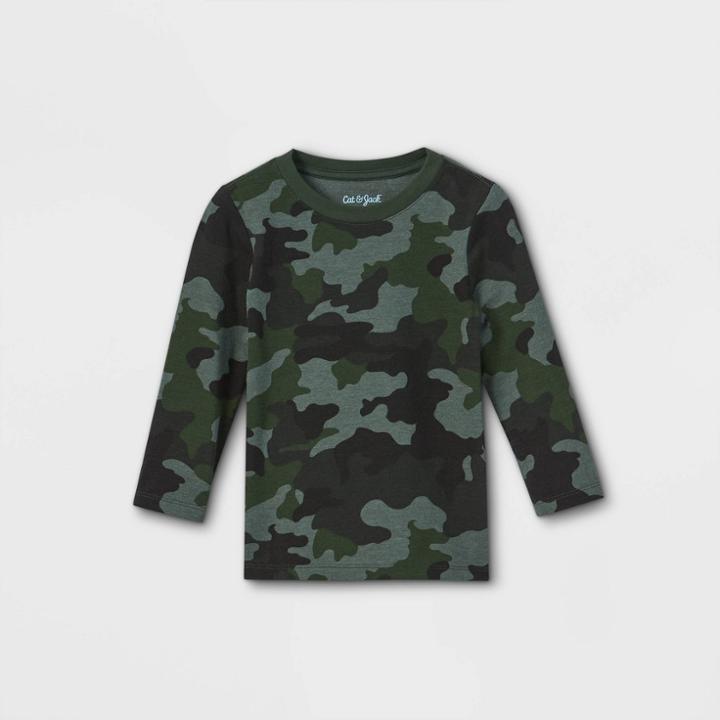 Toddler Boys' Printed Knit Long Sleeve T-shirt - Cat & Jack Camo Green
