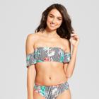Clean Water Cleanwater Women's Striped Floral Ruffle Off The Shoulder Bandeau Bikini Top - S,