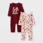 Baby Girls' 2pk 'full Of Love' Romper - Cat & Jack Maroon Newborn, Red