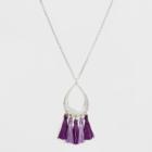 Teardrop Casting And Tassels Long Necklace - A New Day Silver/purple,