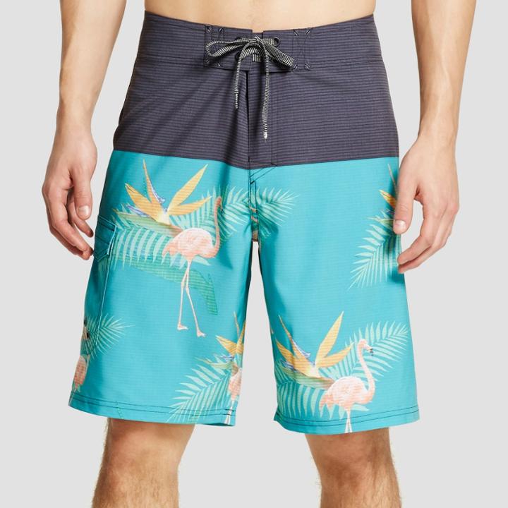 Men's Flamingo Colorblock Board Shorts Green 34 - Ocean Current