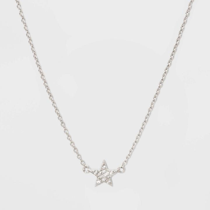 Sterling Silver Pave Cubic Zirconia Star Chain Necklace - A New Day Silver/clear, Clear