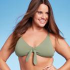 Women's Tie-front Pique Textured Bralette Bikini Top - Wild Fable Green