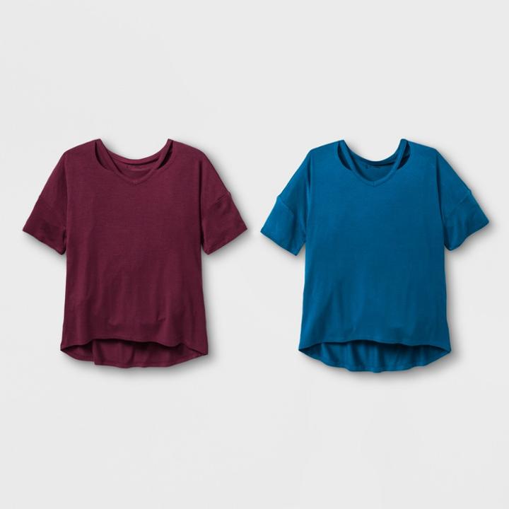 Girls' Short Sleeve Cut Out 2pk T-shirt - Art Class Maroon/blue