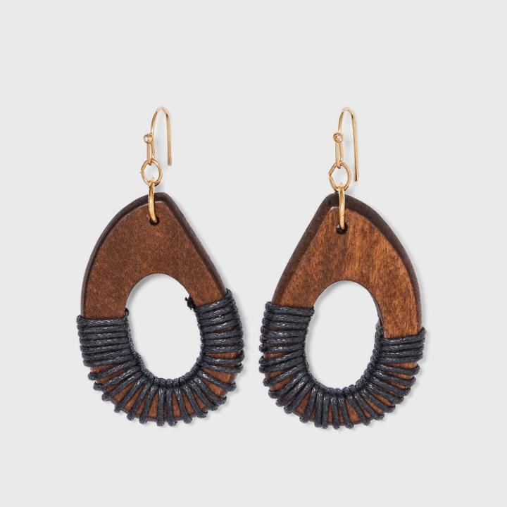 Wooden With Black Thread Drop Earrings - A New Day Black
