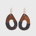 Wooden With Black Thread Drop Earrings - A New Day Black