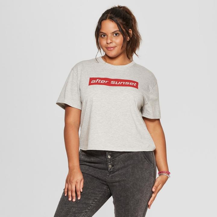 Women's Plus Size Short Sleeve After Sunset Cropped Graphic T-shirt - Mighty Fine (juniors') Heather Gray
