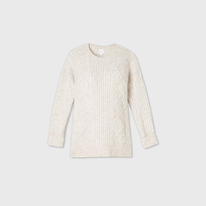 Maternity Cozy Cable Pullover Sweater - Isabel Maternity By Ingrid & Isabel Oatmeal Heather Xs, Oatmeal Grey