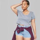Women's Plus Size Cropped Short Sleeve V-neck T-shirt - Wild Fable Gray