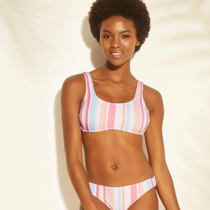 Women's Scoop Neck Bralette Bikini Top - Xhilaration Multi Stripe M,