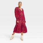 Women's Long Sleeve Embroidered A-line Dress - Knox Rose Ruby Red Floral