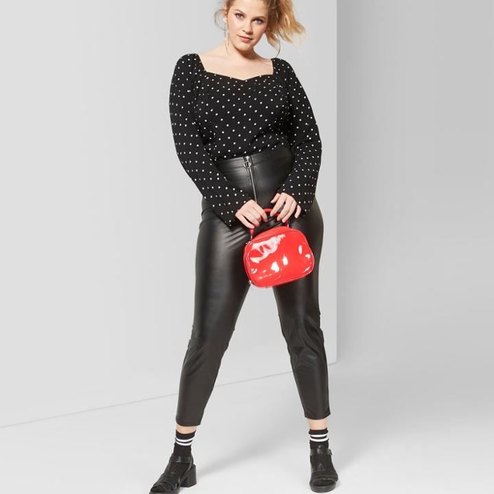Women's Plus Size Faux Leather High-rise Leggings With O-ring Zipper - Wild Fable Black
