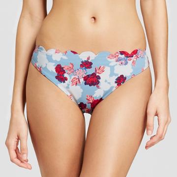 Vanilla Beach Women's Scallop Hipster Bikini Bottom - Blue Floral